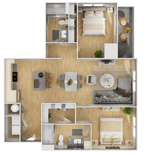 Floor plan for 2 beds, 2 baths, 1116 sqft